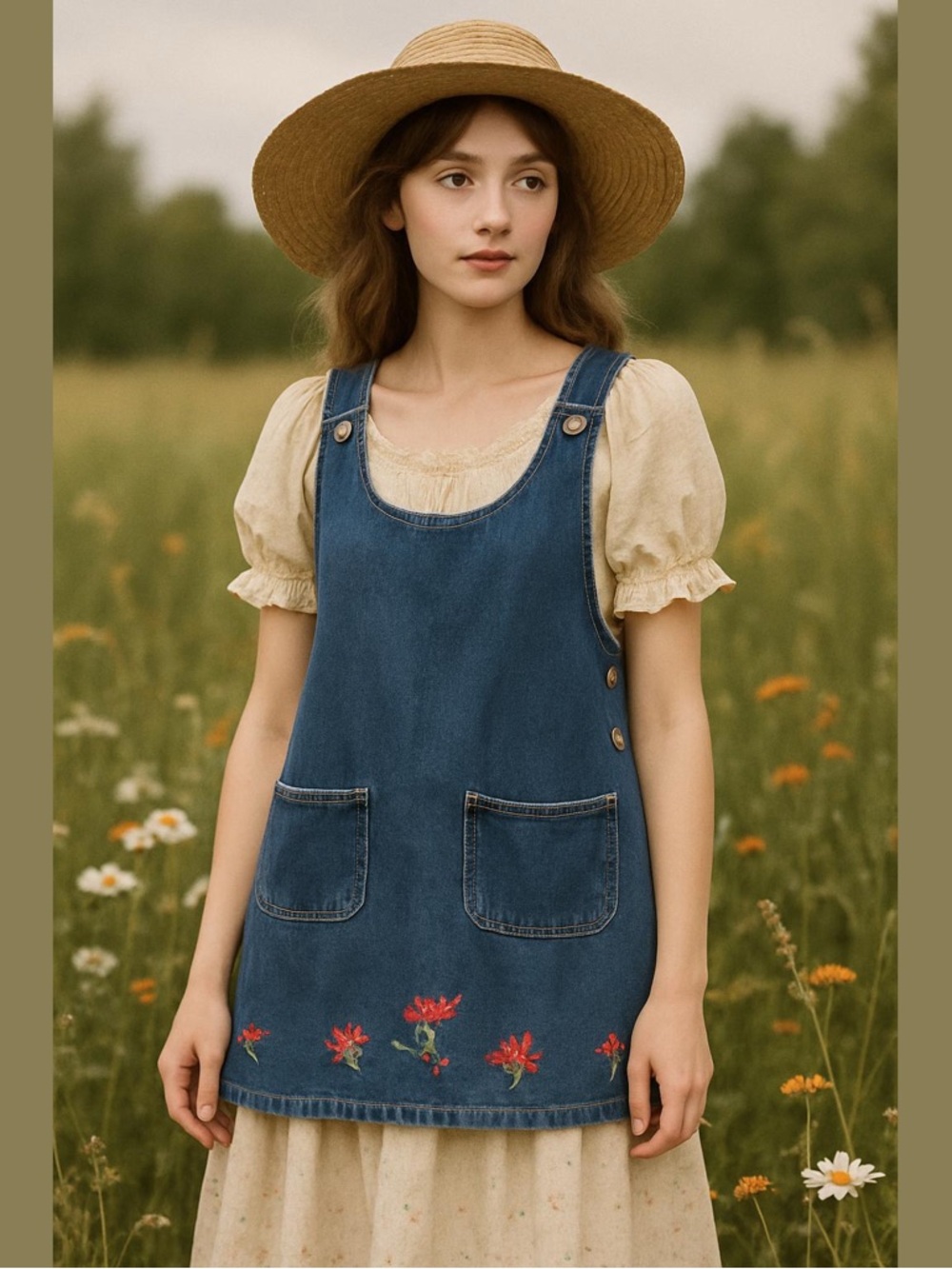 Vintage Womens Denim Jumper Size M 90s Overall Dress Prairie Boho Hippie